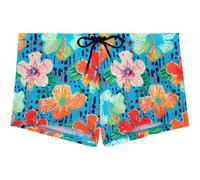 Hom Herren Boxer de Bain Dino Swim Trunks, Blumendruck, türkisfarbener Hintergrund, S