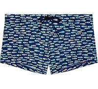 Hom Herren Boxer de Bain Trouville Swim Trunks, Gedruckt mit kleinen bunten Fischen, marineblauer Hintergrund, S