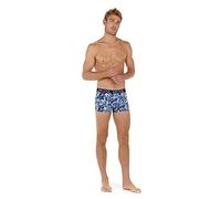 HOM Herren Boxers Rocky #2 Retroshorts, Lot de 3: imprimé Fleurs stylisées tons de Bleus + Marine Uni + bleu Uni, M