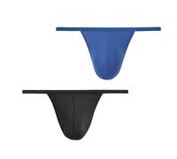 HOM Herren G-String 2er Pack, Plume 2P, 359931, S,M,L,XL - verschiedene Farben Schwarz (Black), Blau (Blue) / 6 (Large) L Schwarz