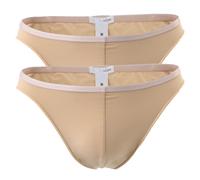 HOM Herren Micro Briefs Plumes 2er Pack - Ultralight Microfiber, Slip, Unterwäsche, Stretch, einfarbig XL Beige