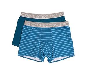 Hom Herren Pop #2 Long Boxer Briefs Pack X 2 Badehose, Mehrfarbig (Rayé Bleu Canard Et Turquoise + Canard), Large