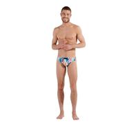 HOM Herren Port CROS Badehose Swim Briefs, Postkarte mit Rautenmuster, Orange/Blau, S