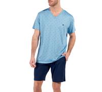 HOM Pyjama Herren V-Ausschnitt Modal blau gemustert, XL