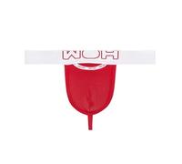 WOH Herren G-String - Sexy Fun, Basic Slip, Logo, Baumwoll-Stretch, einfarbig Rot M