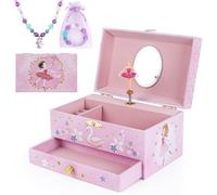 hombrima Musik Schmuck Box mit Schublade Halskette Armband, Musikalischer Schmuck Aufbewahrungskoffer mit Spinning Ballerina Geschenk Set für Kinder Mädchen Kinder Tochter