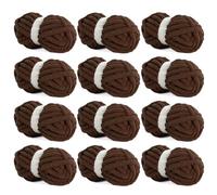 Hombys Dunkelbraunes, grobes Chenille-Garn zum Häkeln und Stricken, super breites, dickes, flauschiges Garn für Handstrickdecken, weiches Plüschgarn, 12 Jumbo-Packungen (27 m, 227 g pro Knäuel)