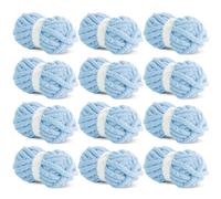 HOMBYS Hellblaues grobes Chenille-Garn zum Häkeln, sperriges, dickes, flauschiges Garn zum Stricken, super sperriges grobes Garn für Handstricken, Decke, weiches Plüschgarn, 12 Jumbo-Packungen (27 m,
