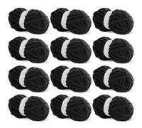 HOMBYS Schwarzes grobes Chenille-Garn zum Häkeln, sperriges, dickes, flauschiges Garn zum Stricken, super sperriges grobes Garn für Handstrickdecken, weiches Plüschgarn, 12 Jumbo-Packungen (27 m, 227