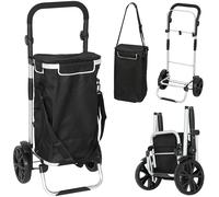 HOMCOM 3-in-1 Einkaufstrolley klappbar mit 40L Kapazität belastbar Trolley bis 25kg Einkaufswagen mit Kühlfach Sackkarre Umhängetasche Treppensteiger Schwarz Aosom