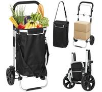 HOMCOM 3-in-1 Einkaufstrolley klappbar mit 40L Kapazität belastbar Trolley bis 25kg Einkaufswagen mit Kühlfach Sackkarre Umhängetasche Treppensteiger Schwarz