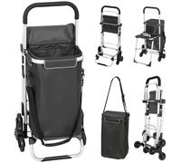 HOMCOM 3-in-1 Einkaufstrolley klappbar mit 40L Kapazität, klappbar Sitz, Trolley bis 25kg belastbar Einkaufswagen Sackkarre Umhängetasche Treppensteiger Duneklgrau Aosom