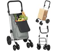 HOMCOM Einkaufstrolley klappbar Einkaufswagen mit Kühlfach, verstellbar Griff, 46L Kapazität, 3in1 Trolley, Sackkarre & Umhängetasche Einkaufsroller mit Abnehmbarer Tasche, 6 Rädern Grau