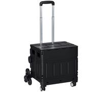 HOMCOM Einkaufstrolley Klappbar Treppensteiger 52 x 48 x 100 cm Schwarz | Mit Rollen, Deckel, Teleskopgriff, Einkaufswagen Trolley, Bis 80 Kg, 51L Einkaufskorb, Aus Aluminium