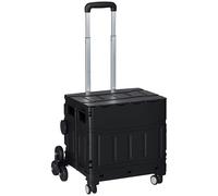 HOMCOM Einkaufstrolley klappbar Treppensteiger mit Rollen Deckel Teleskopgriff Einkaufswagen Trolley bis 80 kg 51L Einkaufskorb aus Aluminium Shopping Cart für Einkauf Camping 52 x 48 x 100 cm Schwarz
