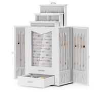 Homde Schmuckkästchen mit echtem Glasfenster Halsketten Haken Schmuckkasten Schmuckschrank für Halsketten Ringe Ohrringe Armbänder, Geschenk für Frauen, Weiß