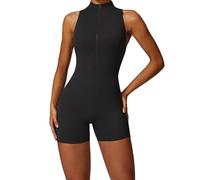 HOMDECR Jumpsuit Damen Kurz Scrunch Butt Bodysuit Ärmellose Mit Reißverschluss Padded Eng Onesie Rückenfrei Sexy Stretch Ganzkörperanzug Einteiler Romper Workout Yoga Sport Sommer (Schwarz,S)