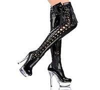 HOMDREAM High Heels 15CM Stretch Overknee Stiefel Catwalk Ribbon High Heel Stage Boots,Black-39
