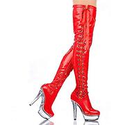HOMDREAM High Heels 15CM Stretch Overknee Stiefel Catwalk Ribbon High Heel Stage Boots,Red-36