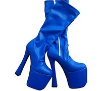 HOMDREAM High Heels 20cm High Heels Plattform Kniehohe Lange Stiefel Exotische Schuhe,Matte-blue-40