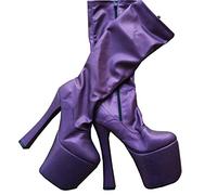 HOMDREAM High Heels 20cm High Heels Plattform Kniehohe Lange Stiefel Exotische Schuhe,Matte-purple-40