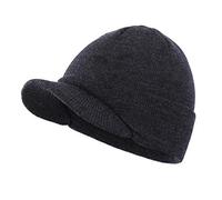 Home Prefer Herren Winter strickmütze mit krempe warm doppel Knit Cuff Beanie Cap groß grau