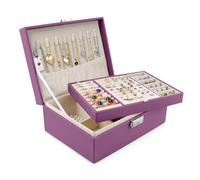 Homeanda Schmuckkästchen mit Schloss - Große Schmuckschatulle aus Leder für Damen, Schmuckbox mit 2 Ebenen (Violett)