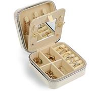 HomeGadget Reise Schmuckkästchen mit Spiegel - Schmuck Box aus PU Leder mit Reißverschluss - Jewelry Organizer - Weiß