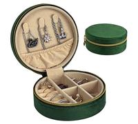 HomeGadget Reise Schmuckkästchen - Runde Schmuck Box aus Samt mit Reißverschluss - Jewelry Organizer - Grün