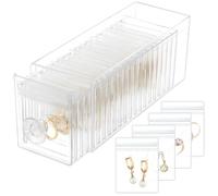 HOMEHIVE Transparente Acryl-Schmuck-Organizer-Box mit 20 tragbaren Beuteln, Schmuck-Aufbewahrungsbox für Frauen und Mädchen, verhedderungsfrei, anlaufgeschützt, kompakte Aufbewahrung für Halsketten