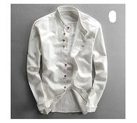 Homeilteds Herren Baumwollwäsche Hemden Langarm Männer Casual Slim Collar Hemden Sommer Strandhemd Casual (Color : 34961 White, Size : M.)