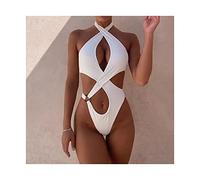 Homeilteds Sexy Hoher Halfter Weibliche Badebekleidung Einteiler Badeanzug Frauen Kreuz Plus Größe Badeanzug Schwimmen Dame Strand (Color : B889White, Size : M.)