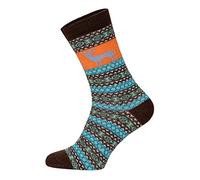 HomeOfSocks 2 Paar Warme Hygge Elch Socken Für Herren Und Damen Aus Echter Wolle - Wollsocken Mit Fröhlich Bunten Mustern Und Druckarmer Zehennaht - Schafwollsocken Strapazierfähig | Braun-Blau 35-38