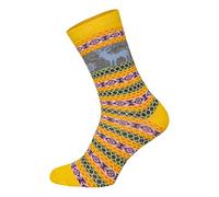 HomeOfSocks 2 Paar Warme Hygge Elch Socken Für Herren Und Damen Aus Echter Wolle - Wollsocken Mit Fröhlich Bunten Mustern Und Druckarmer Zehennaht - Schafwollsocken Strapazierfähig | Gelb-Braun 39-42