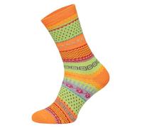 HomeOfSocks 2 Paar Warme Hygge Socken Für Herren Und Damen Aus Echter Wolle - Wollsocken Mit Fröhlich Bunten Mustern Und Druckarmer Zehennaht | Orange Gr. 43-46