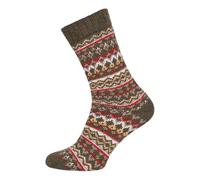 HomeOfSocks Ein Paar Bunte Jacquard Muster Wollsocken Für Damen Und Herren Weiche Dicke Kuschelsocken Hyggelig Warm Mit 45% Wolle | Olive Gr. 47-50