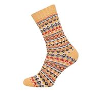 HomeOfSocks Ein Paar Bunte Jacquard Muster Wollsocken Für Damen Und Herren Weiche Dicke Kuschelsocken Hyggelig Warm Mit 45% Wolle | Senf Gr. 43-46