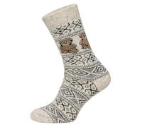 HomeOfSocks Ein Paar Norweger Socken Mit Teddy Muster Damen Und Herren Kuschelsocken Aus Wolle Dicke Socken Mit Hohem Wollanteil Strapazierfähig | Bär Gr. 35-38
