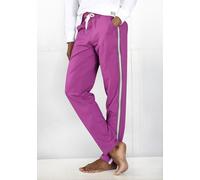 Homewearhose H.I.S, Damen, Gr. 44/46, N-Gr, lila (beere), Trikot, Obermaterial: 77% Baumwolle, 20% Polyester, 3% Elasthan, unifarben mit Farbeinsätzen, Basic, bequem lang, Hosen, -Loungehose mit seitl