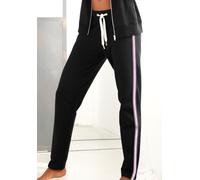 Homewearhose H.I.S, Damen, Gr. 44/46, N-Gr, schwarz, Trikot, Obermaterial: 77% Baumwolle, 20% Polyester, 3% Elasthan, unifarben mit Farbeinsätzen, Basic, bequem lang, Hosen, -Loungehose mit seitlichen