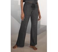 Homewearhose LASCANA, Damen, Gr. 48/50, N-Gr, grau (anthrazit, meliert), Rippware, Obermaterial: 56% Polyester, 41% Viskose, 3% Elasthan, unifarben, meliert, modisch, bequem lang, Hosen, -Lounge-/Stri