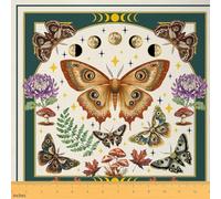 Homewish Gotische Motte Polyester Stoff 460x150cm Bohemian Pilz Stoffe zum Nähen Boho Sonne Und Mond Polsterstoff Mystisches Botanisches Blatt Dekostoffe DIY Kunst