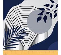 Homewish Mitte des Jahrhunderts Boho Stoff 460x150cm Marineblau Schwarz Grau Stoffe zum Nähen Minimalistische Sonne Blätter Polsterstoff Moderne Mode Dekostoffe DIY Kunst