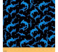 Homewish Neonblauer Hai Patchwork Stoffe Paket 920x150cm Hammerhai Polsterstoff Meterware für Kinder Teenager Erwachsene Jungen Mädchen Ozean Meerestier DIY Basteln Handwerken Angeln Dekor Stoff