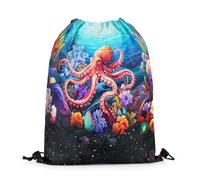 Homewish Octopus Draw String Rückentasche Sealife Ozean Tier Kordelzug Taschen Reversible Tentakel Floral Kordelzug Rucksack Unterwasser Welt Korallen Seetang String Rucksack Rucksack