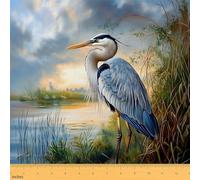 Homewish Reiher Polyester Stoff 92x150cm Fluss Stoffe zum Nähen Sonnenuntergang Wolke Vogel Bunt Polsterstoff Blauer Reiher Grünes Schilf Dekostoffe DIY Kunst