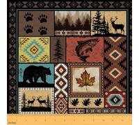 Homewish Western Rustikal Stoff 276x150cm Bauernhaus Jagd Stoffe zum Nähen Wald Barsch Fisch Bär Hirsch Polsterstoff Patchwork Kabine Lodge Dekostoffe DIY Kunst