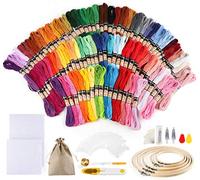 Homewit 100 Farben Stickerei Set,Kreuzstich Starter Kit Stickerei Basteln Crafts FlossSticken Set für Freundschaftsbänder Stickerei Nähgarne Häkeln +5 pcs Bambus Stickrahmen, 2pcs Tuch, Nadeln Set