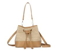 HomKuch Stroh Eimer Tasche für Frauen, Sommer gewebte Strand Tasche Kordelzug Hobo Eimer Geldbörsen Handtasche für Urlaub Einkaufen