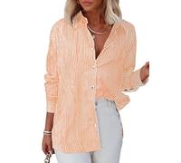 Homlan Bluse Damen Langarm Streifen Business V-Ausschnitt Casual Oberteil | Arbeit Hemd, Locker, Knöpfleiste Hemdbluse, Lässiges Tunika, Button Down, Büro, Freizeit